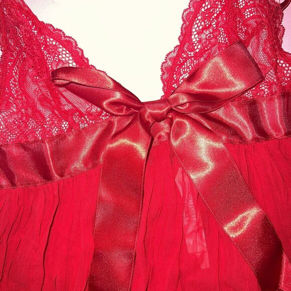 NWT Victoria's Secret XS,L,XL BABYDOLL SET thong RED PLEATED SATIN BOW Valentine - Picture 6 of 8